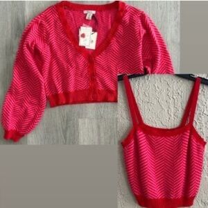 Sincerely Jules Red and Pink Chevron Cardigan and Tank Set